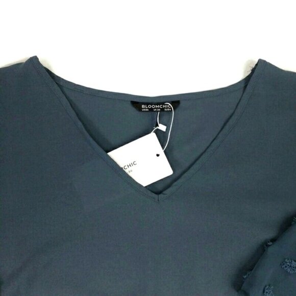 Bloomchic Stone Blue Raise Dot Mesh Patchwork Flounce Sleeve Blouse Women 26/4X - Picture 5 of 15